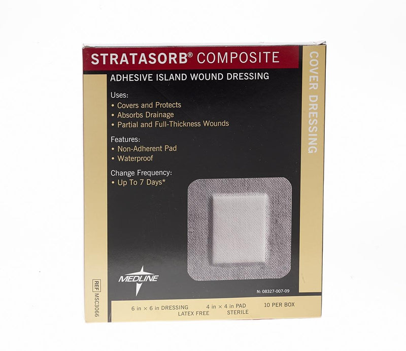 Medline Composite Dressing Stratasorb 6 X 6 Inch Square Sterile Waterproof Film Backing (MSC3066 / CS)