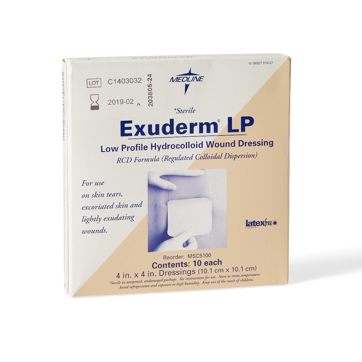 Medline Hydrocolloid Dressing Exuderm LP Film Backing 4 X 4 Inch Square Hydrocolloid (MSC5100 / BX) 