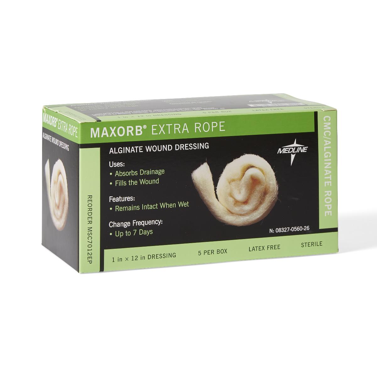 Medline Alginate Dressing Maxorb Extra Calcium Alginate / CMC (carboxymethylcelluylose) 12 Inch Length Rope (MSC7012EP / CS) 