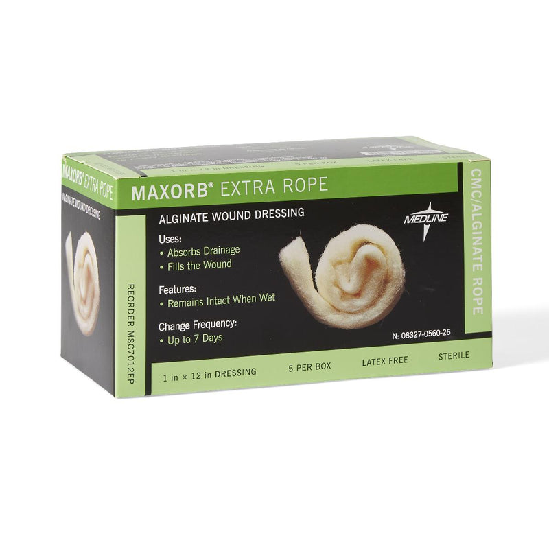 Medline Alginate Dressing Maxorb Extra Calcium Alginate / CMC (carboxymethylcelluylose) 12 Inch Length Rope (MSC7012EP / CS) 