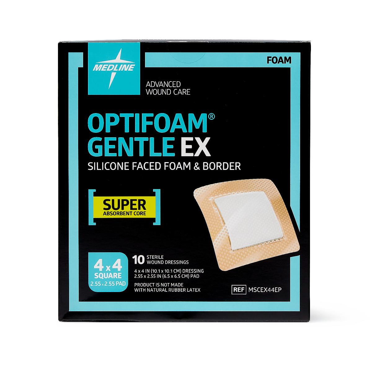 Foam Dressing Optifoam Gentle EX 4 X 4 Inch With Border Waterproof Backing Silicone Face and Border Square Sterile (100/CS)