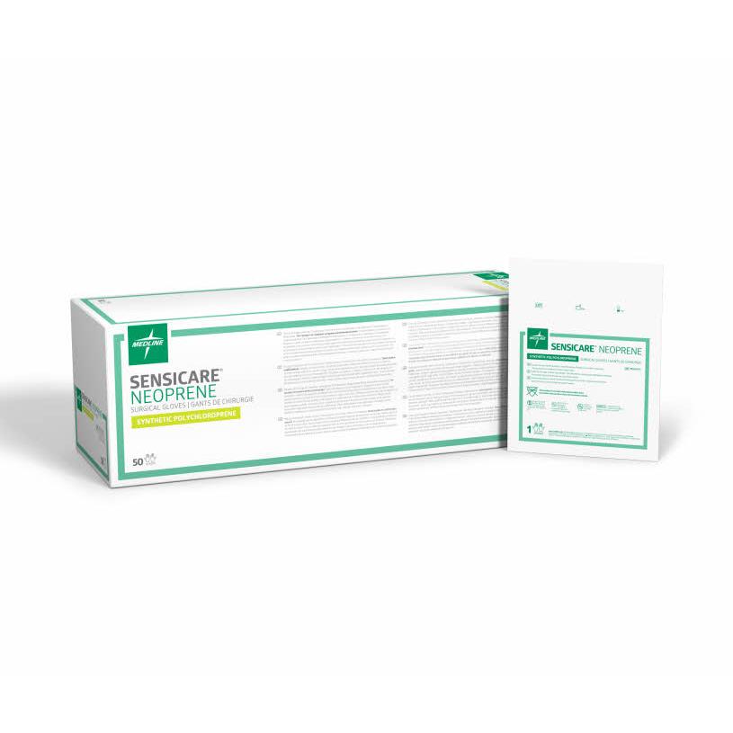 Medline Surgical Glove SensiCare Neoprene Size 7 50 Pairs per Box Sterile Polychloroprene Standard Cuff Length Smooth Light Brown Chemo Tested (MSG6370 / CS)