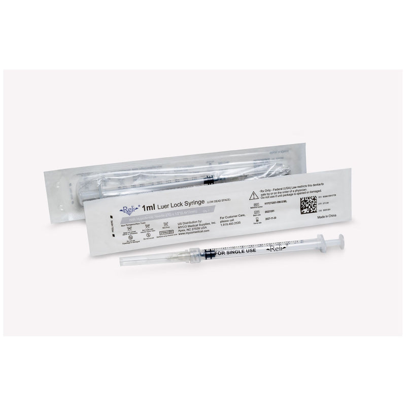 Myco Medical Myco Reli Conventional Hypodermic Needle W/Syringe  Needle, 1 mL, 27G x 1/2", Low Dead Space, Regular