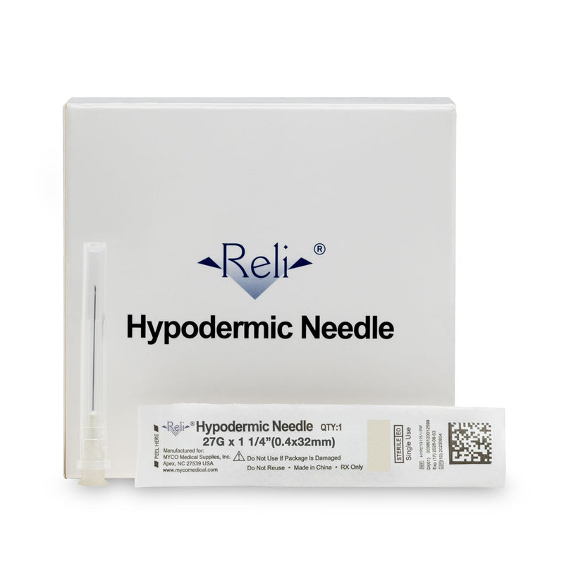 Myco Medical Myco Reli Conventional Hypodermic Needles  Only, 27G x 1/4", Regular Wall, Regular Bevel, 100