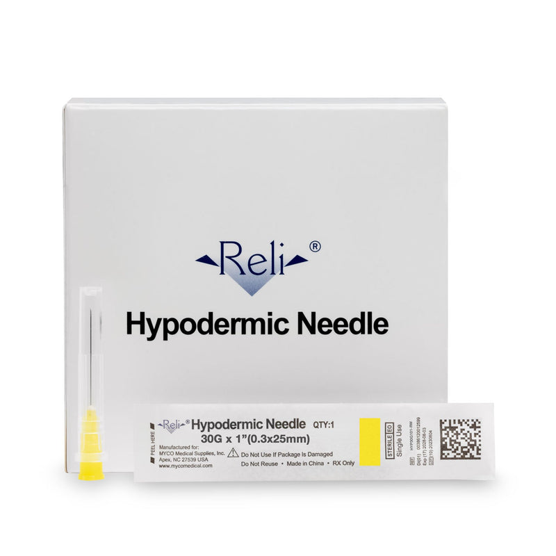 Myco Medical Myco Reli Conventional Hypodermic Needles  Only, 30G x 1", Regular Wall, Regular Bevel, 100/b
