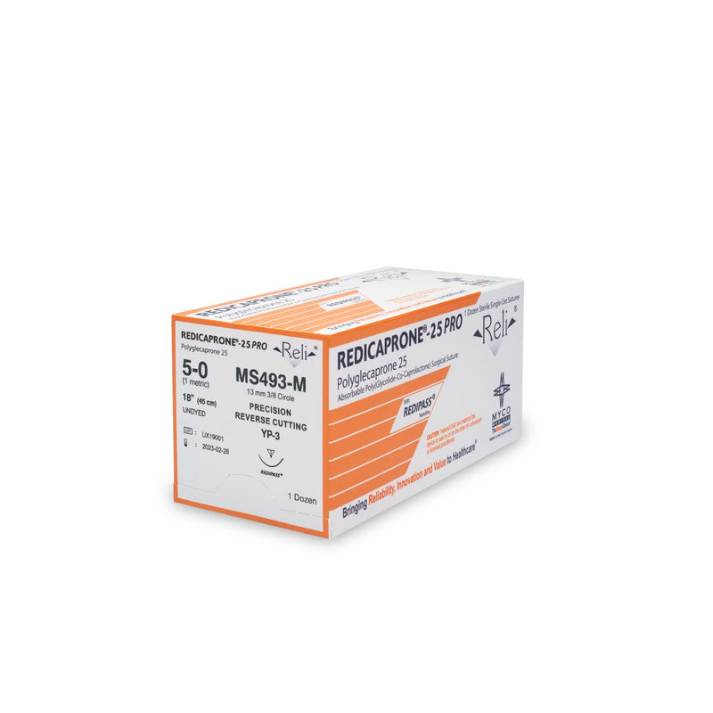 Myco Medical Myco Reli Redicaprone Pro Suture  5-0, Redicaprone, Undyed, Monofilament, 18", YP-3,