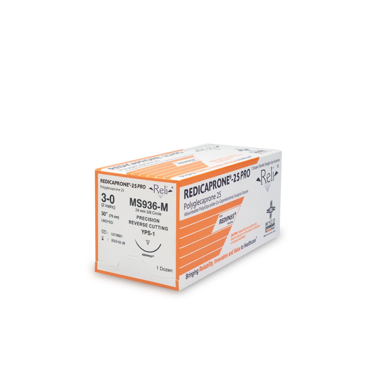 Myco Medical Myco Reli® Redicaprone Pro Suture  3-0-Redicaprone-Undyed-Monofilament-30-YPS-1-12-bx