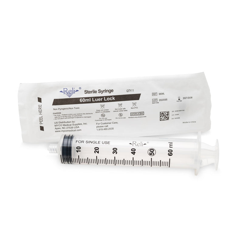 Myco Medical Myco Reli Conventional Luer Lock Syringe  Only, 60mL, Luer Lock, 30/bx