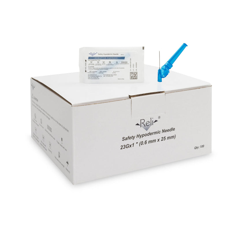 Myco Medical Reli Safety Hypodermic Needles  Only, 23G x 1", 100/bx