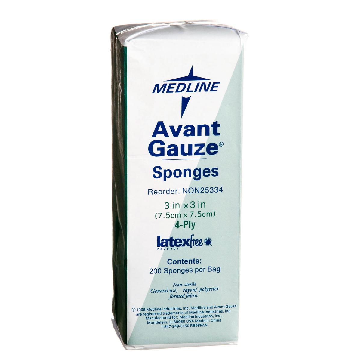 Medline Nonwoven Sponge Avant Gauze 3 X 3 Inch 4-Ply NonSterile 200 per Pack (NON25334 / CS) 