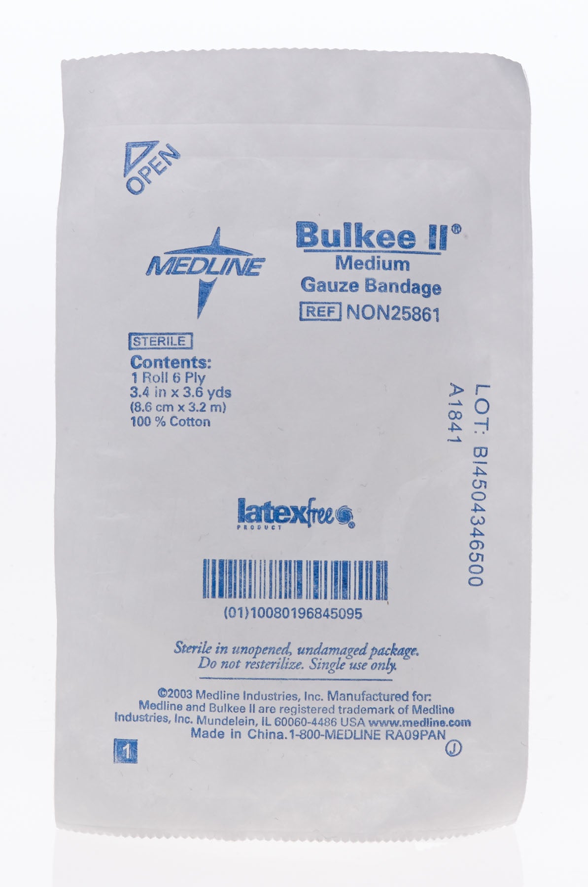 Medline Fluff Bandage Roll Bulkee II 3-2/5 Inch X 3-3/5 Yard 6-Ply Sterile 1 per Pack (NON25861 / CS)