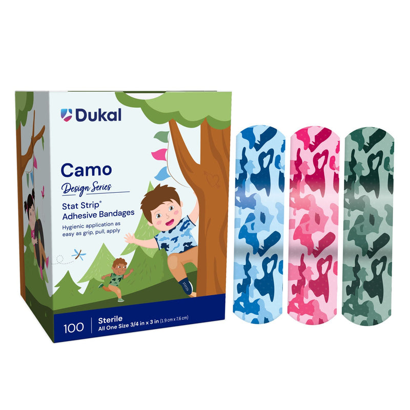 Dukal Corporation Dukal Children‘S Character Adhesive Bandages  Stat Strip Adhesive Bandage, Blue and Pink Camo, 3