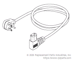 RPI RPC582 Industrial Grade Power Cord (15A @ 220Vac, Right Angle, 12 Ft.) 