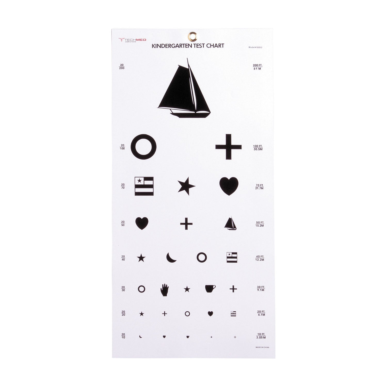Dukal Corporation Dukal Tech-Med Eye Charts  Kindergarten Eye Chart 20 ft, Non-Reflective Matte