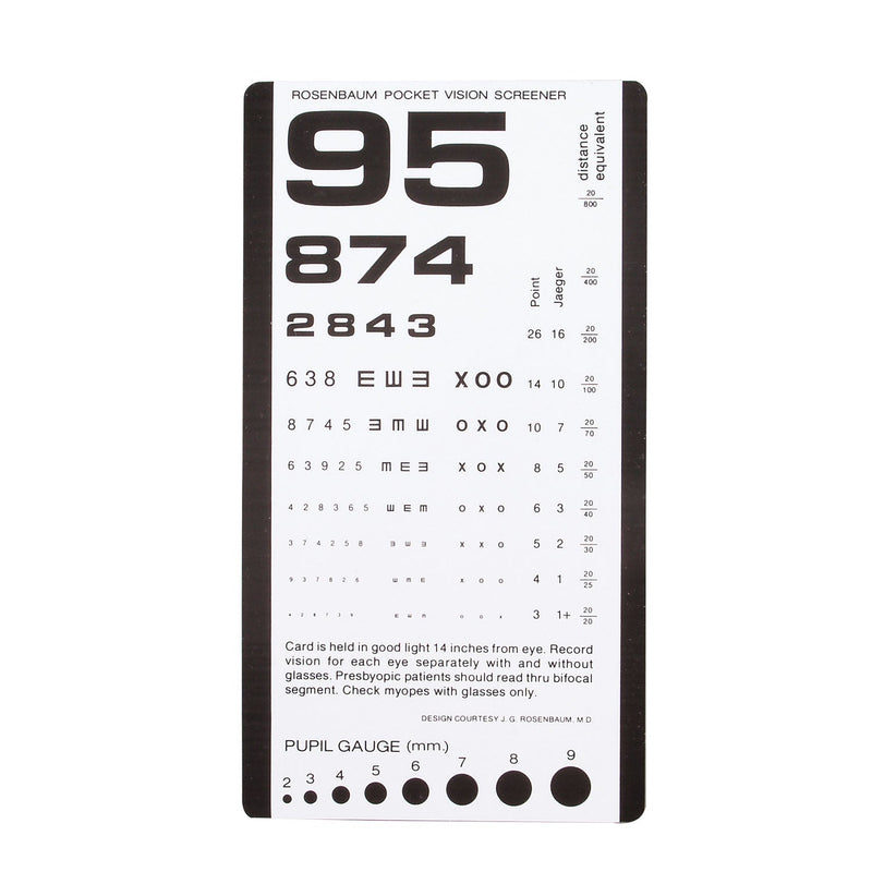 Dukal Corporation Dukal Tech-Med Eye Charts  Pocket Eye Chart, Use at 14", Provides 20/800 Dist
