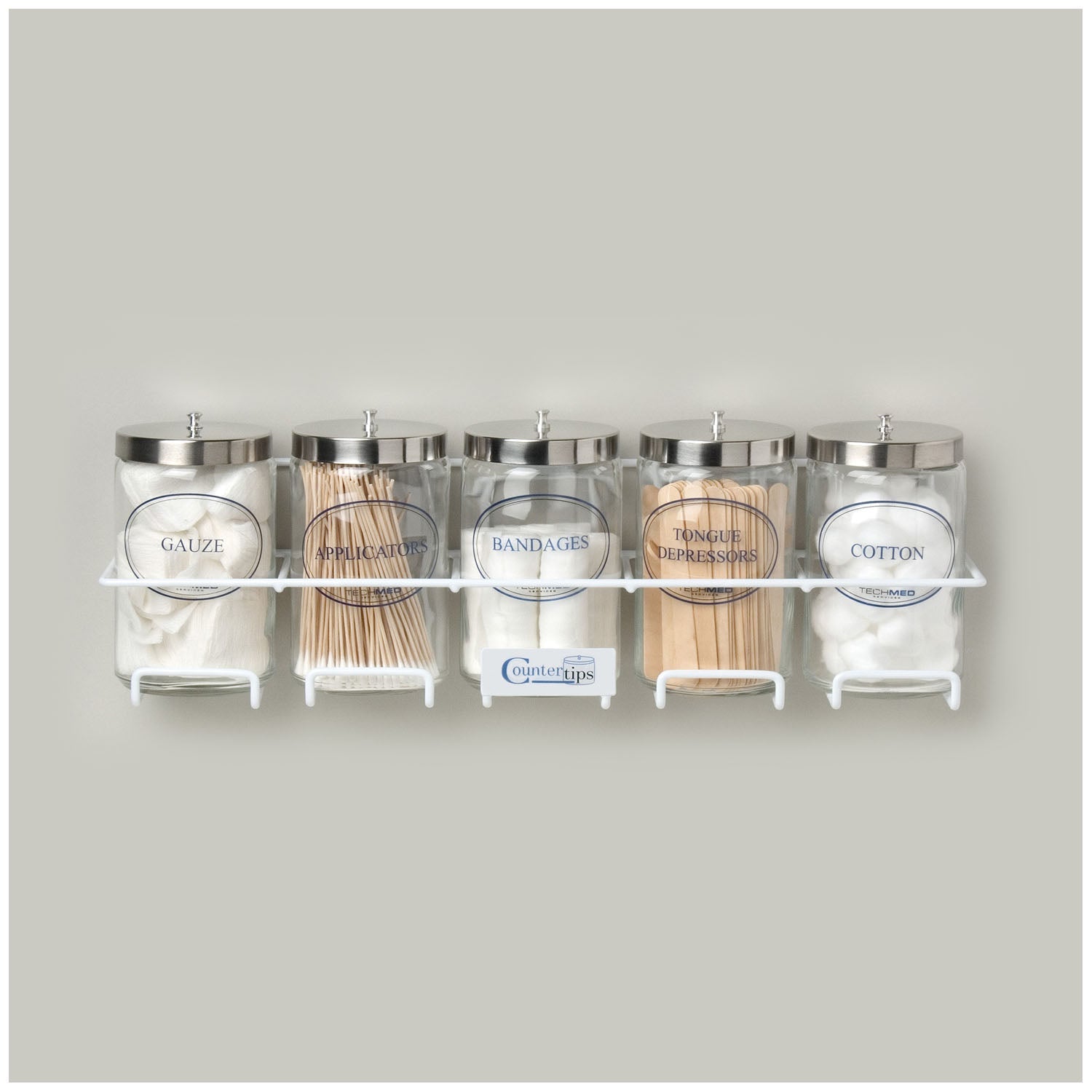 Dukal Corporation Dukal Tech-Med Sundry Jars  Flint Glass Jars, Blue Imprint, Stainless Steel Li