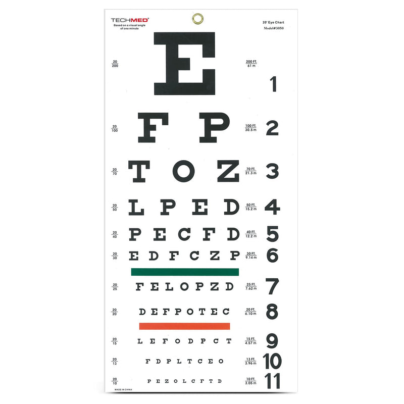 Dukal Corporation Dukal Tech-Med Eye Charts  Snellen Eye Test Chart, 20 ft, Non-Reflective Matt