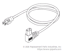 RPI TUC028 Industrial Grade Power Cord (15A @ 125Vac, Right Angle, 10 Ft.) 