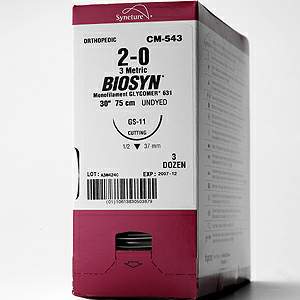Absorbable Suture with Needle Biosyn Polyester C-14 3/8 Circle Reverse Cutting Needle Size 3-0 Monofilament