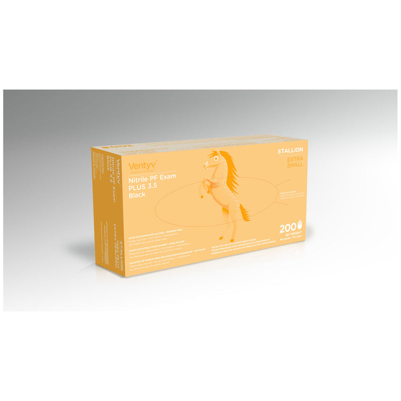 GLOVE EXAM NITRILE PF PLUS 3.5BLK STALLION XS 100/BX 10BX/CS