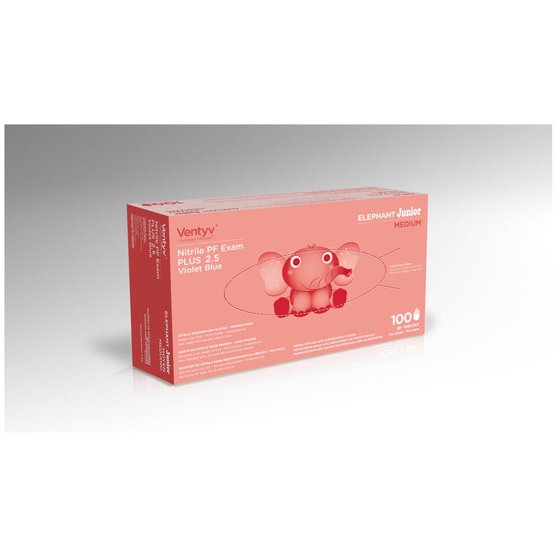 Ventyv Plus 2.5 Nitrile Powder-Free Exam Gloves (Elephant Junior)  Glove, Exam, Nitrile, Powder-Free (PF), Textured,