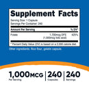 Dietary Supplement nutricost Folic Acid (Vitamin B9) Folate 1,000 mcg Strength Capsule 240 Per Bottle (Case of 2880)