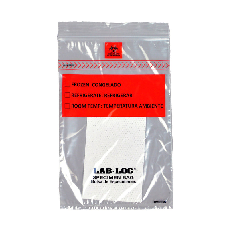 Lab-Loc Specimen Transport Bag, Document Pouch, Absorbent Pad, Zip Close, 6 x 9 (Case of 1000)