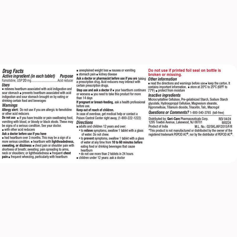 Antacid Geri-Care Maximum Strength 20 mg Strength Tablet 100 per Bottle (24/CS)
