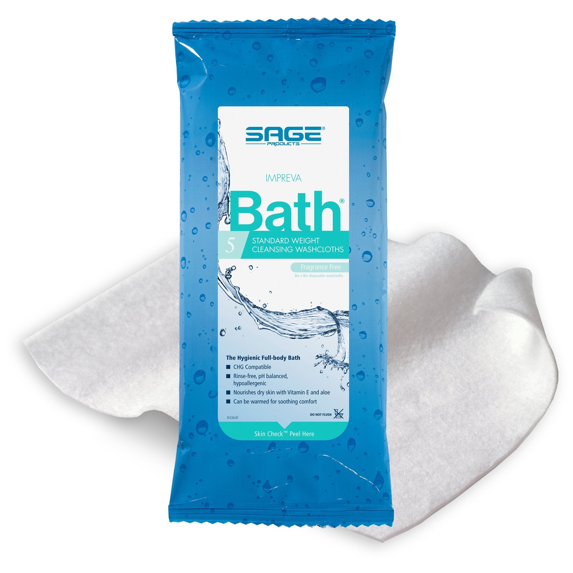 Sage Products Sage Comfort Bath Rinse-Free Wipes, Aloe, Unscented, Soft Pack (78/CS) 