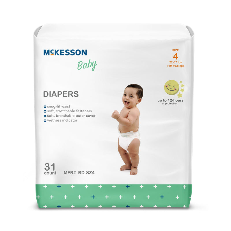 McKesson Baby Diaper, Size 4 for Toddlers weighing 22 – 31 lbs. (Case of 124)