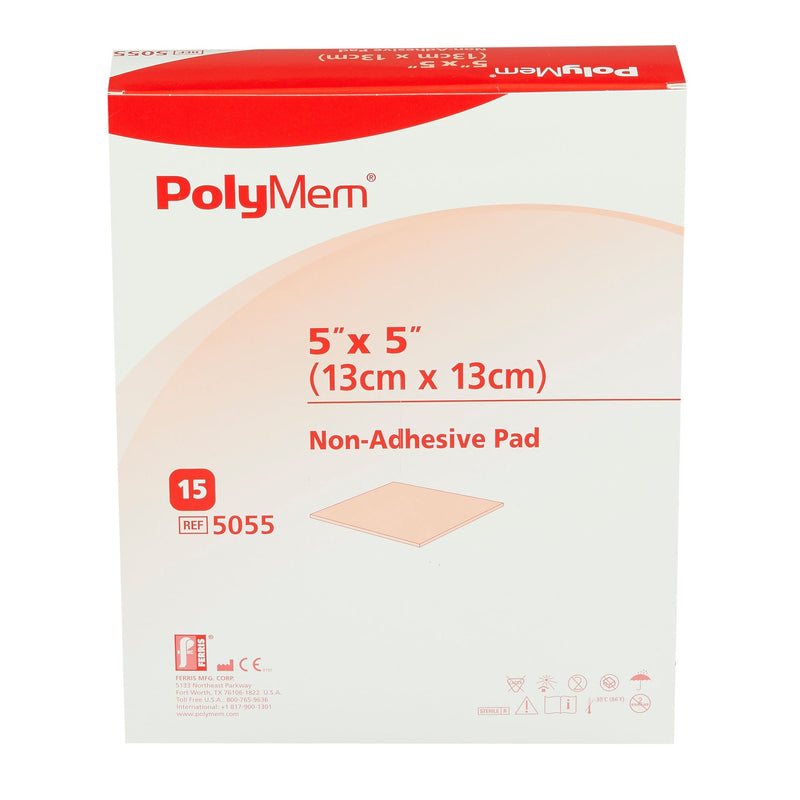 PolyMem Nonadhesive without Border Foam Dressing, 5 x 5 Inch 