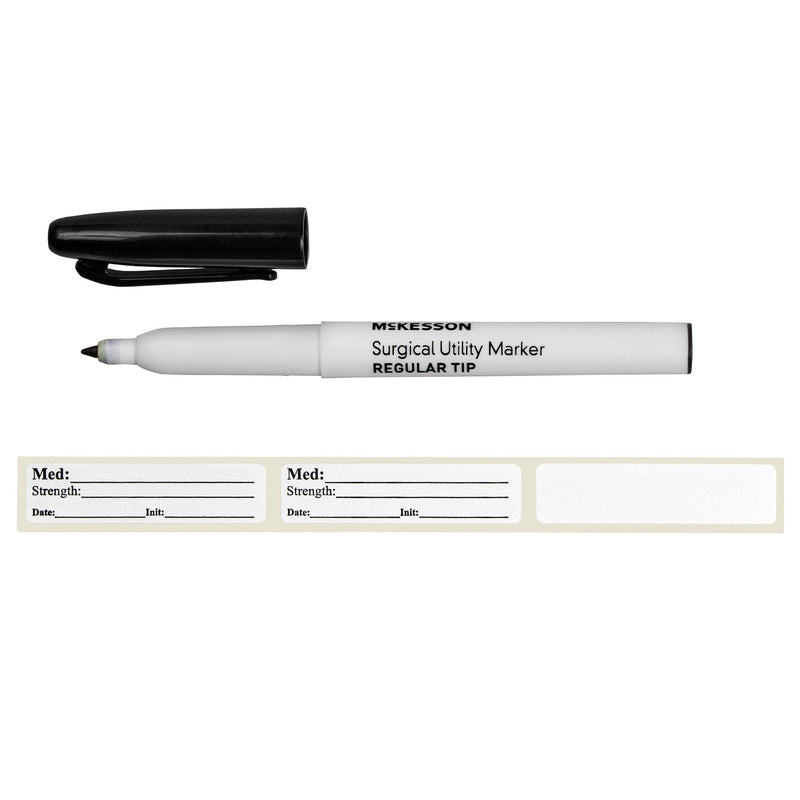 Medical Utility Marker with Labels McKesson Permanent Black Ink Sterile Full Size Regular Tip (Box of 50)