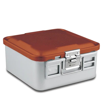 SklarLite Sterilization Container - Half-Size, Safe Lid, Perforated Bottom, 11-1/4" x 11" x 5", Red - 10-4588 