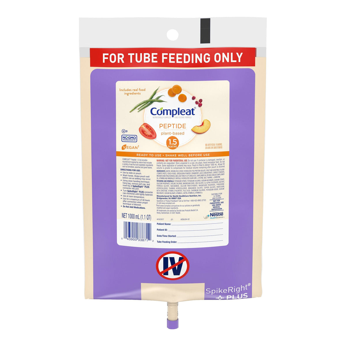 Compleat Peptide Plant-Based 1.5 Tube Feeding Formula, 1000 mL (Case of 6)