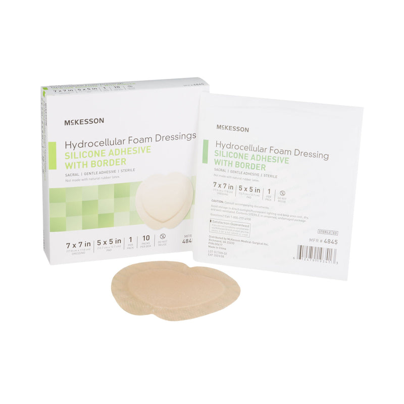 McKesson Silicone Adhesive with Border Silicone Foam Dressing, 7 x 7 Inch Sacral (Case of 200)
