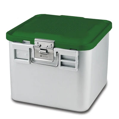 SklarLite Sterilization Container - Half-Size, Safe Lid, Non-Perforated Bottom, 11-1/4" x 11" x 10", Green - 10-4724 