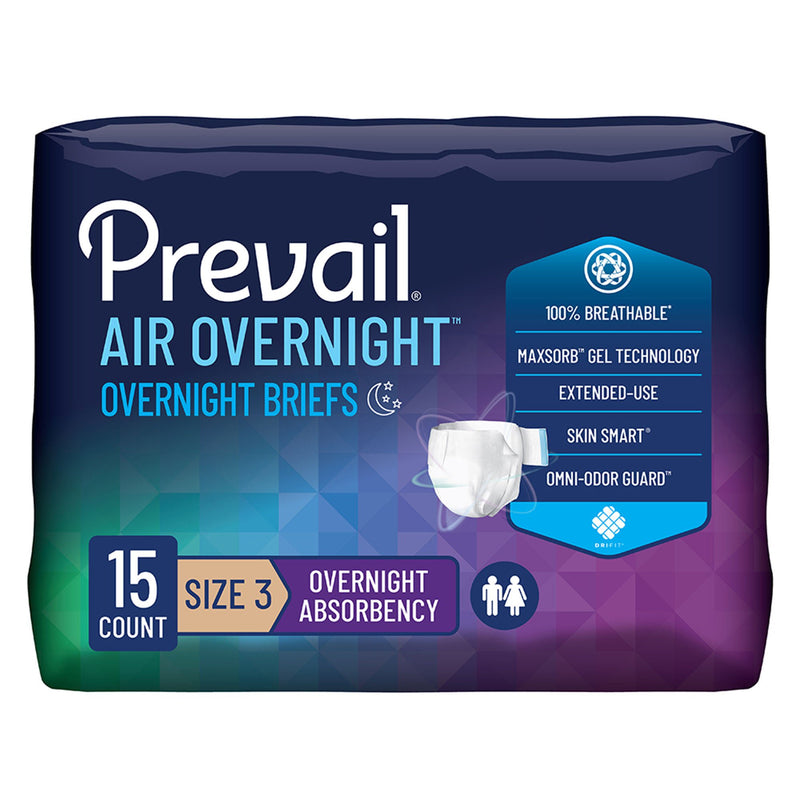 Prevail Air Overnight Briefs Overnight Absorbency, Size 3 (Case of 60)