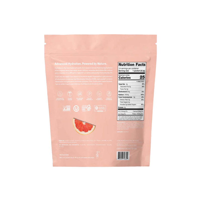 Cure Electrolyte Drink Mix made with Coconut Water, Grapefruit, 7.7-gram Packets (168/CS) 
