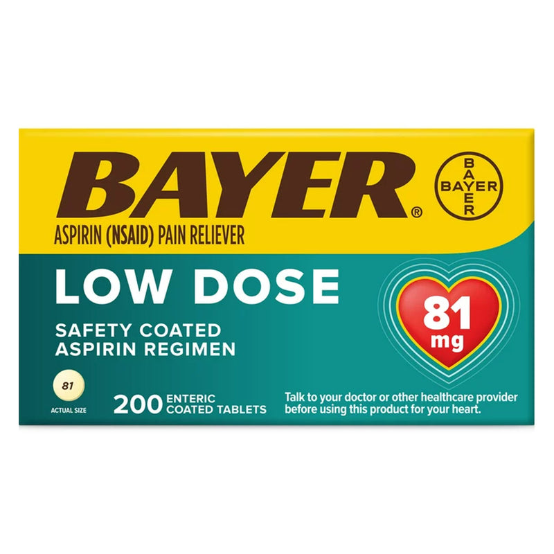 Bayer Low Dose Safety Coated Aspirin 81 mg Tablets (Bottle of 200)