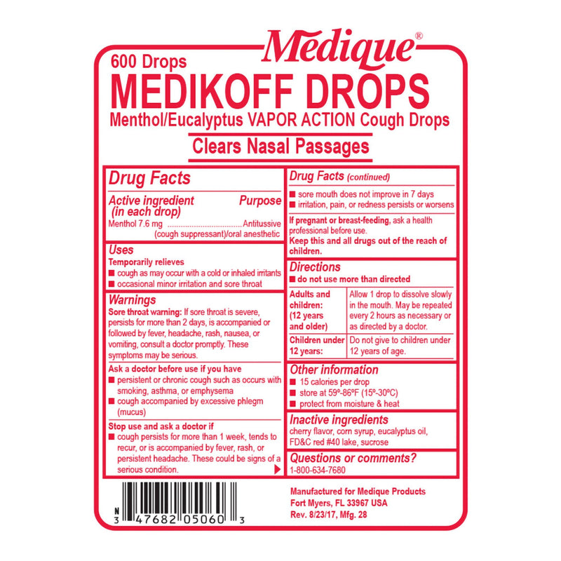 Medikoff Menthol/Eucalyptus Drops for Coughs and Sore Throats (1200/CS) 