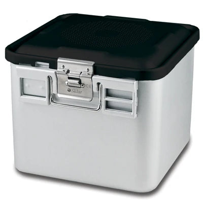 SklarLite Sterilization Container - Half-Size, Safe Lid, Non-Perforated Bottom, 11-1/4" x 11" x 10", Black - 10-4726 