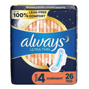Always Ultra Thin Pads Size 4 Overnight with Flexi-Wings (Case of 156)