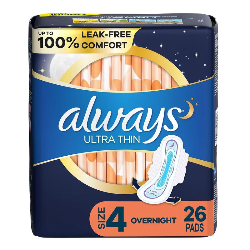Always Ultra Thin Pads Size 4 Overnight with Flexi-Wings (Case of 156)