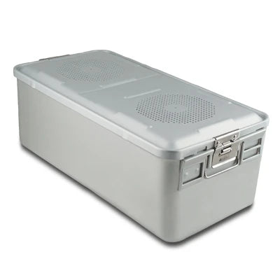SklarLite Sterilization Container - Full-Size, Standard Lid, Perforated Bottom, 23" x 11" x 8", Silver - 10-4156