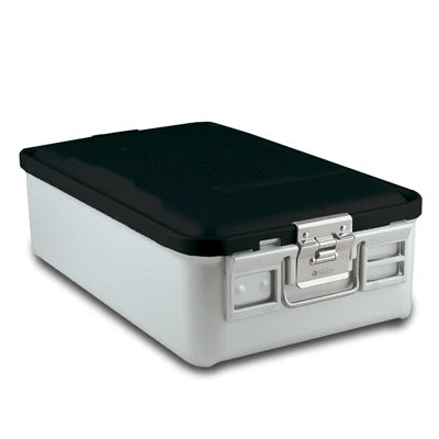 SklarLite Sterilization Container - Mid-Size, Standard Lid, Non-Perforated Bottom, 18-1/4" x 11" x 5", Black - 10-4358