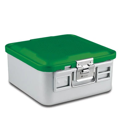 SklarLite Sterilization Container - Half-Size, Standard Lid, Perforated Bottom, 11-1/4" x 11" x 5", Green - 10-4568