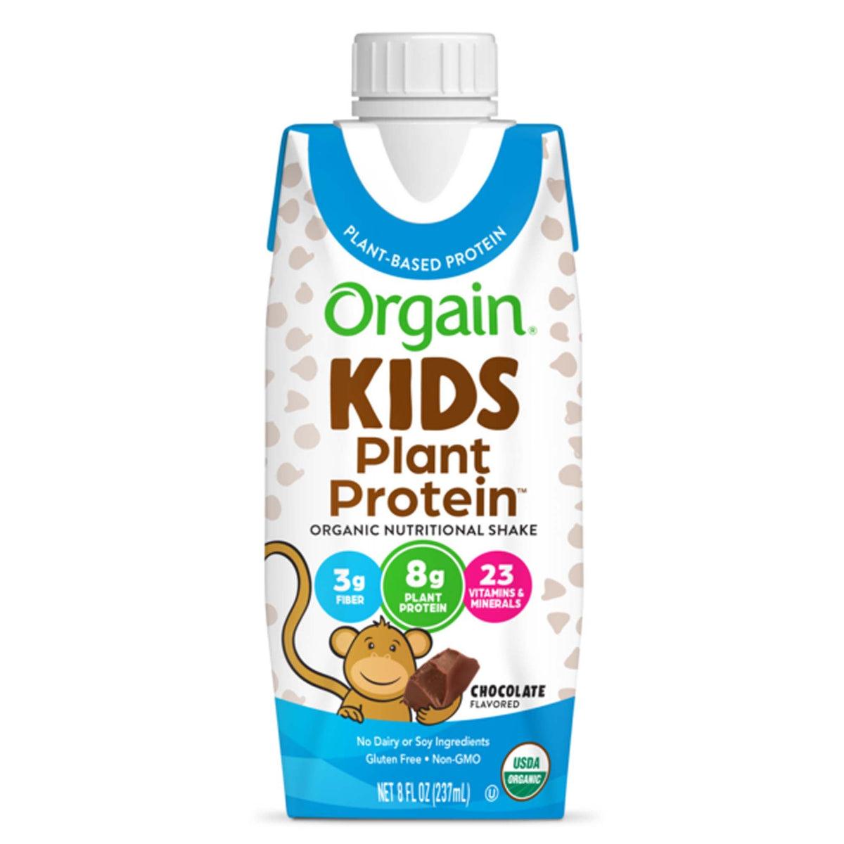 Pediatric Oral Supplement Orgain Kids Plant Protein Organic Nutritional Shake Chocolate Flavor 8 oz. Carton Liquid Protein (Case of 12)