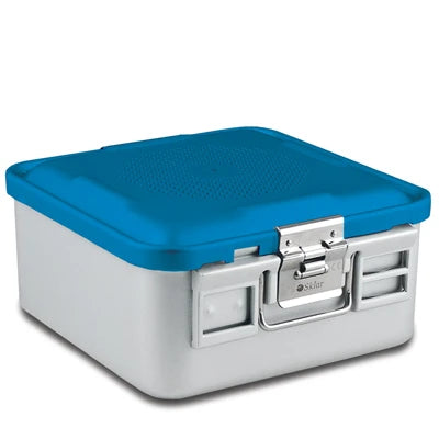 SklarLite Sterilization Container - Half-Size, Standard Lid, Non-Perforated Bottom, 11-1/4" x 11" x 5", Blue - 10-4554