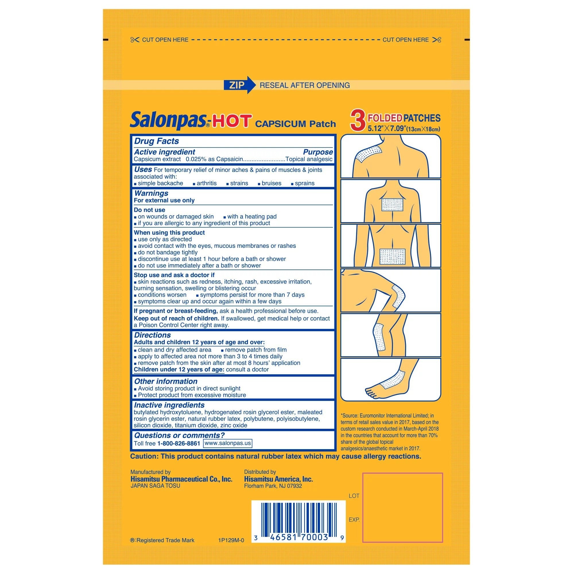 Emerson Healthcare Salonpas Hot Capsaicin Topical Pain Relief (3/CT) 