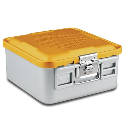 SklarLite Sterilization Container - Half-Size, Safe Lid, Non-Perforated Bottom, 11-1/4" x 11" x 5", Yellow - 10-4574